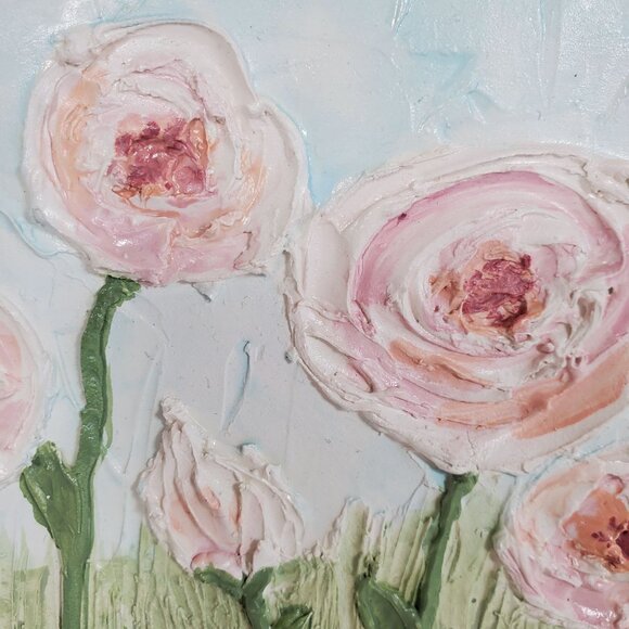 Original Textured Oil Painting | Pink Flower Garden Art | 8x10 Floral Impasto Ca - Picture 4 of 11